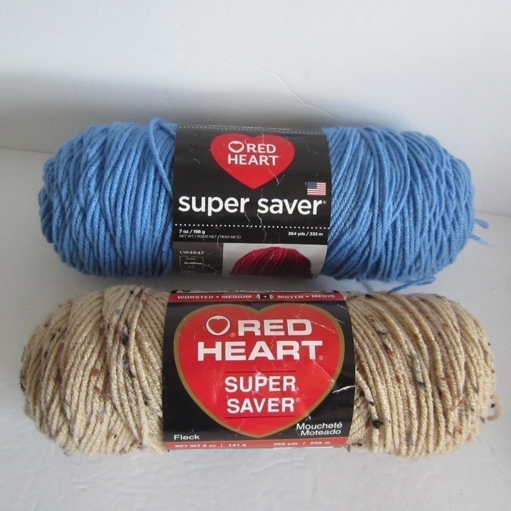 Red Heart Yarn lot of two Blue/Buff Fleck; NWT‎